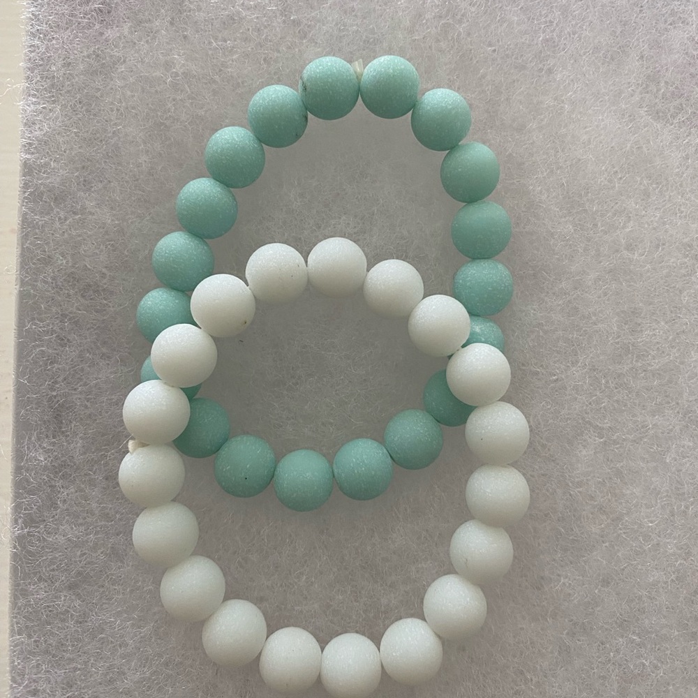 Turquoise and White Frosted Gemstone Stretch Beaded Bracelets Set